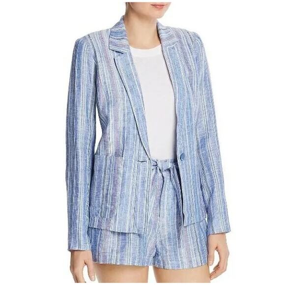 PARKER Blue Multi-Color Striped Linen One-Button Blazer Size Small - Picture 1 of 7